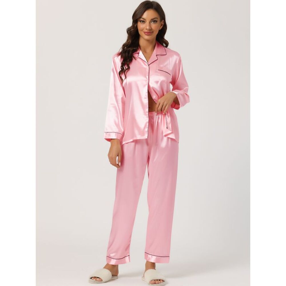 Women's Pajama Sets Sleepwear Button Down Soft Night Suit Lounge Light Pink - Picture 2 of 5